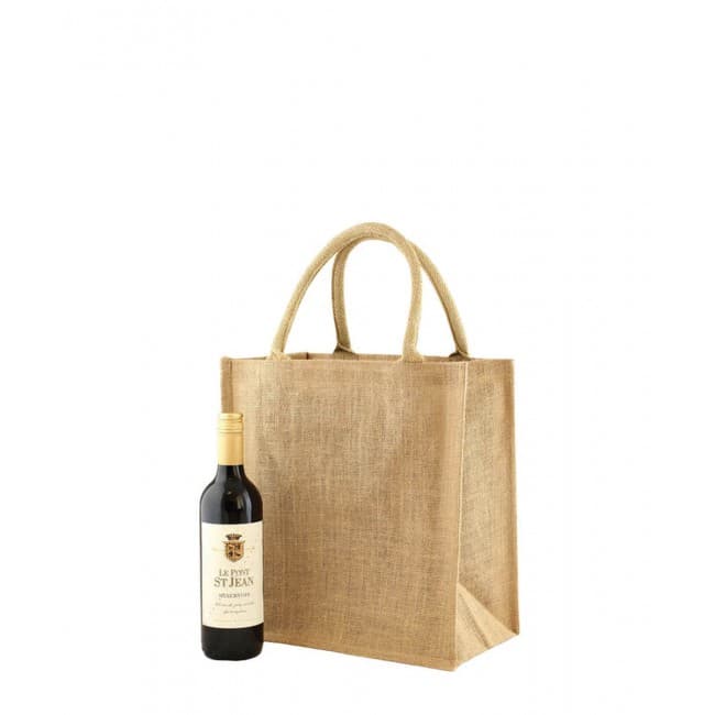 Custom Printed 6 Bottle Jute Bag Natural