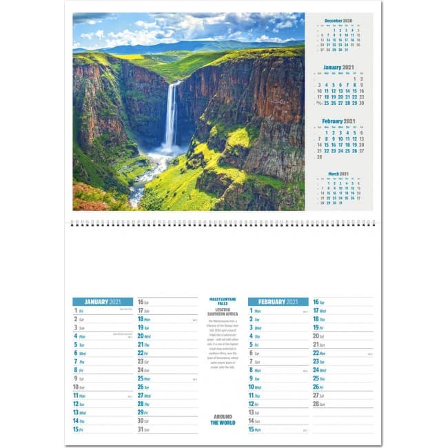 Custom Printed Around The World Central Sprial Wall Calendar