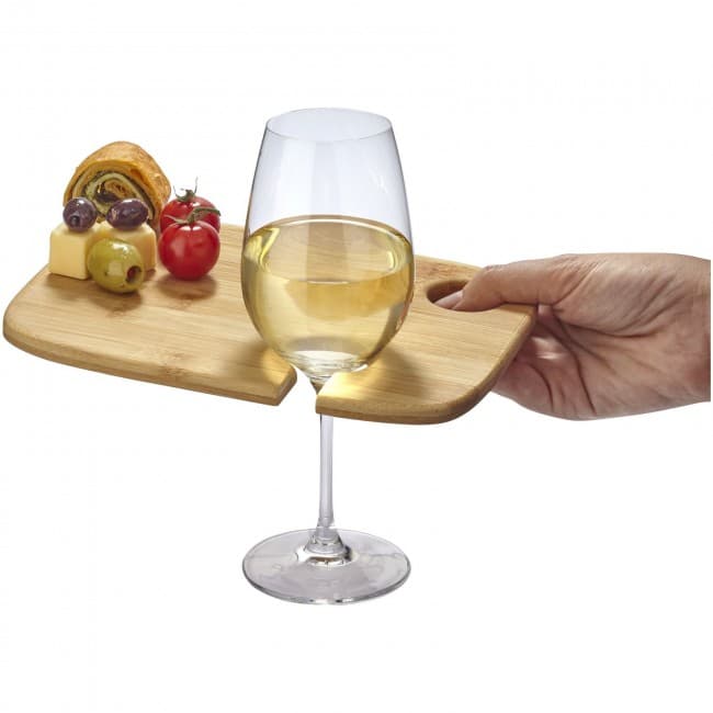 Custom Printed Miller wooden appetiser board with wine glass holder