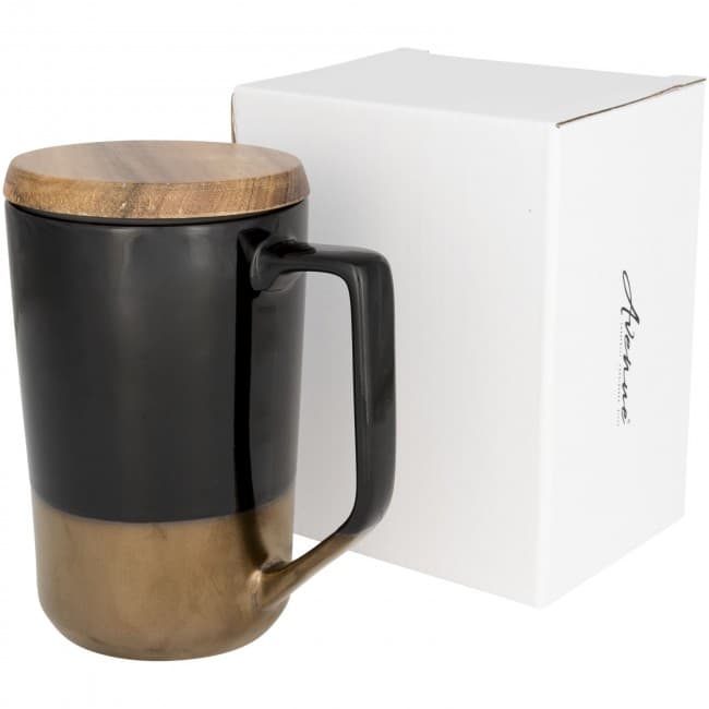 Custom Printed Tahoe 470 ml ceramic mug with wooden lid - Image 2