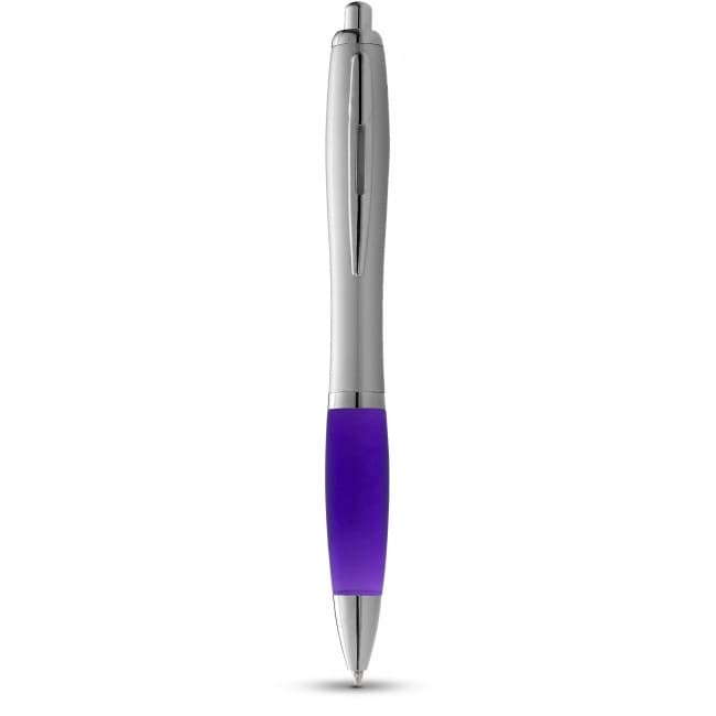 Custom Printed Nash ballpoint pen with silver barrel with coloured grip - Image 7