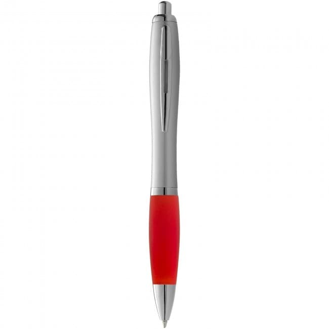 Custom Printed Nash ballpoint pen with silver barrel with coloured grip - Image 6