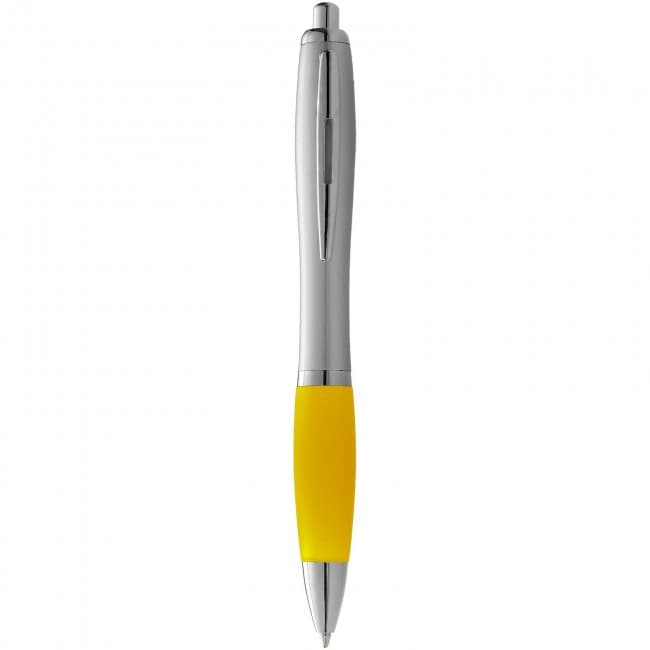 Custom Printed Nash ballpoint pen with silver barrel with coloured grip - Image 5