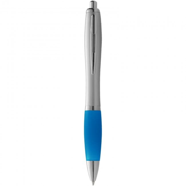 Custom Printed Nash ballpoint pen with silver barrel with coloured grip - Image 4