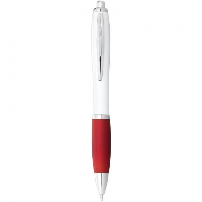 Custom Printed Nash ballpoint pen with white barrel and coloured grip - Image 7