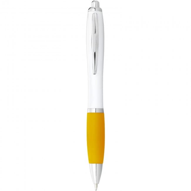 Custom Printed Nash ballpoint pen with white barrel and coloured grip - Image 5