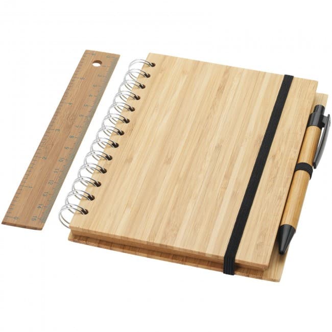 Custom Printed Franklin B6 bamboo notebook with pen and ruler