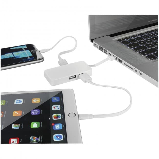 Custom Printed Grid 4-port USB hub with dual cables - Image 1