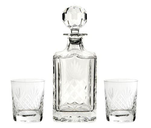 Custom Printed Cut Square Crystal Glass Decanter & 2 Tumblers