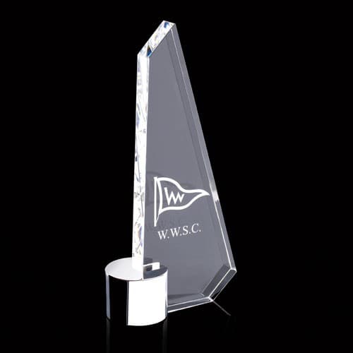 Custom Printed Crystal Sail Award On Silver Chrome Stand