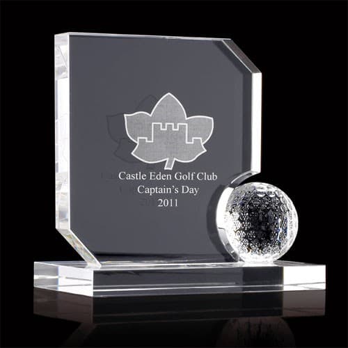 Custom Printed Crystal Golf Ball And Rectangular Base Award