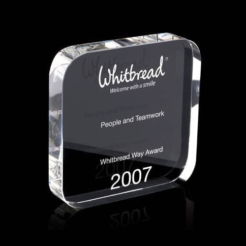 Custom Printed Square Crystal Award With Rounded Corners