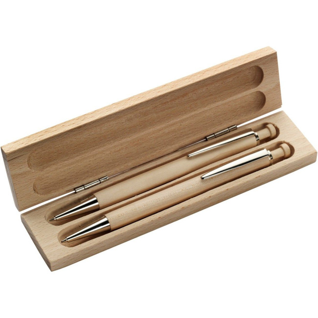 Custom Printed Wooden pen and pencil set - Image 1