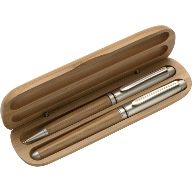 Custom Printed Bamboo ballpen and rollerpen - Image 1