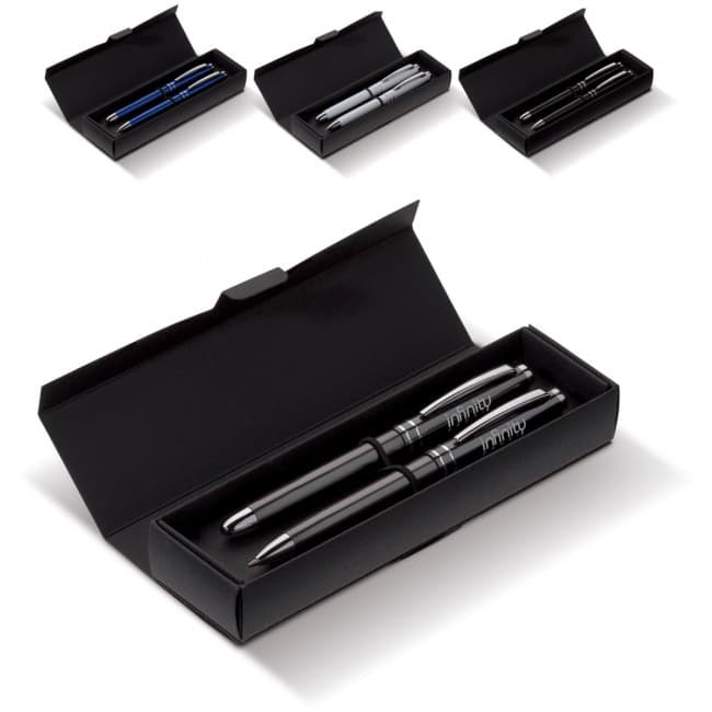 Custom Printed Pen set 2 stripes barrel metal - Image 2