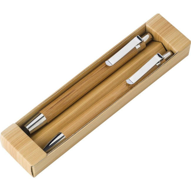 Custom Printed Bamboo pen & pencil set - Image 1