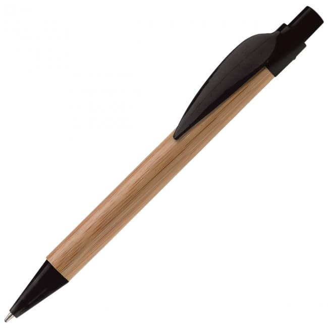 Custom Printed Bamboo pen with plastic leafclip - Image 1