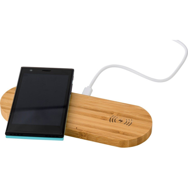 Custom Printed Bamboo dual wireless charger - Image 2