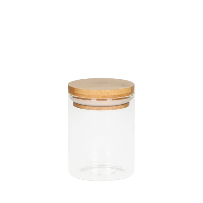 Custom Printed Glass Storage Jar With Bamboo Lid 375ml