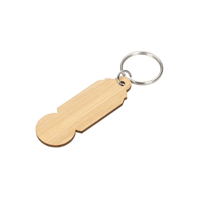 Custom Printed Bamboo Shopping Trolley Coin Keyring