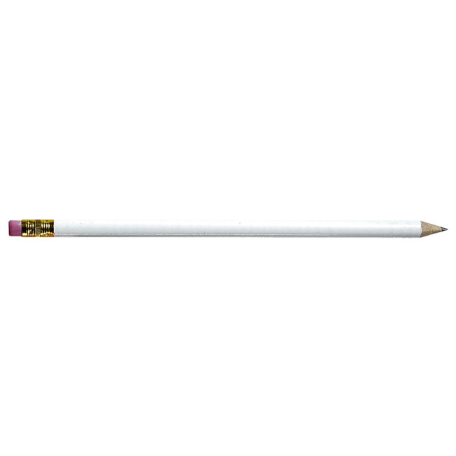 Custom Printed White Pencil With Eraser