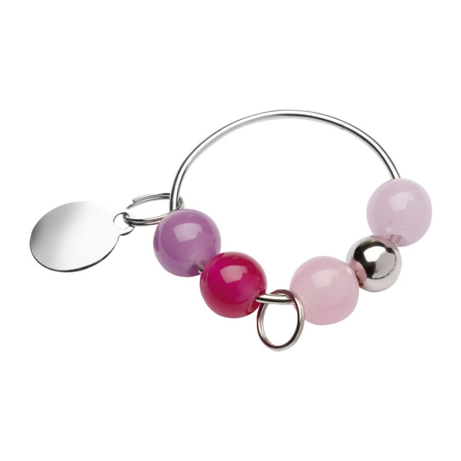 Custom Printed Magenta Beaded Metal Keyring - Image 1