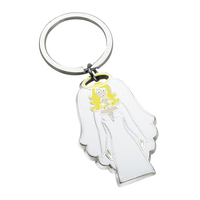 Custom Printed White Angel Metal Keyring - Image 1