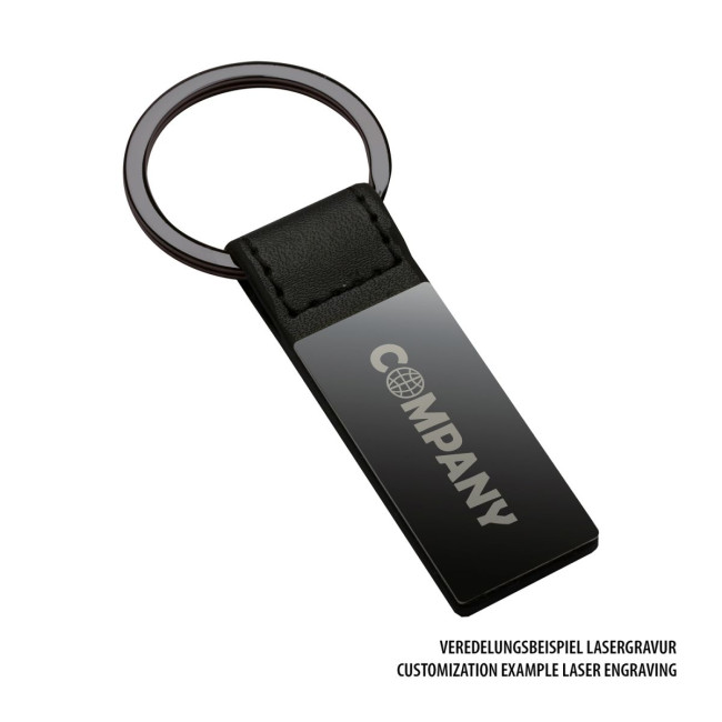 Custom Printed Black PU Leather Keyring - Image 2