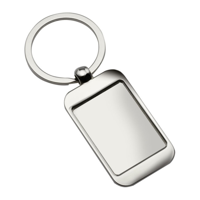 Custom Printed Silver Rectangle Metal Keyring - Image 1