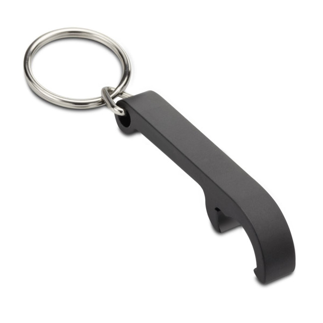 Custom Printed Black Aluminium Bottle Opener Keyring - Image 1