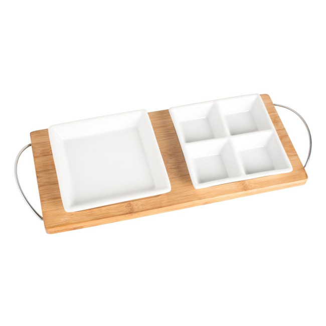 Custom Printed Bamboo tray with 2 plates - Image 1