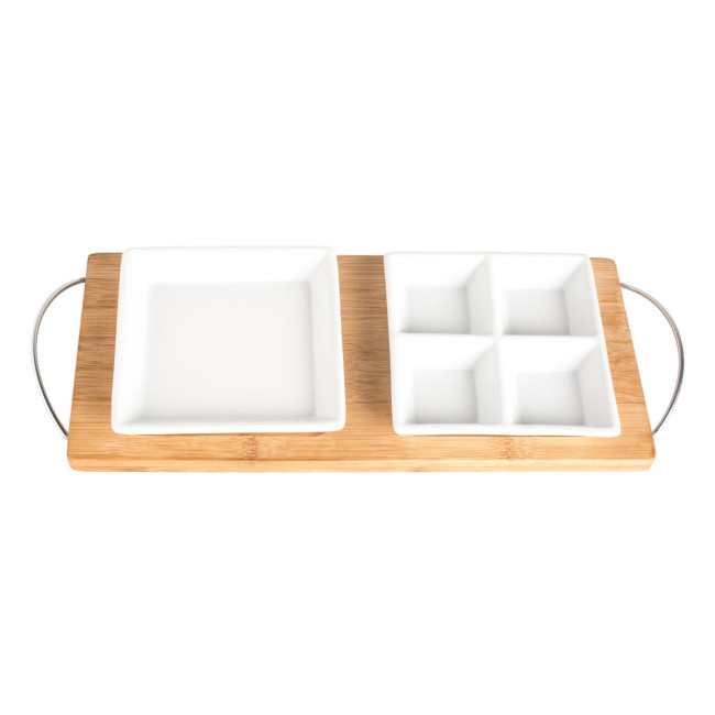 Custom Printed Bamboo tray with 2 plates - Image 2