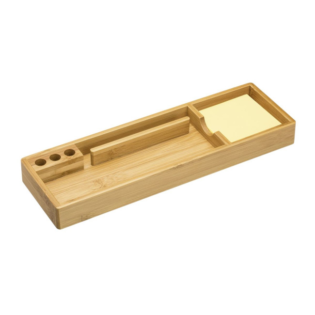 Custom Printed Bamboo Desktop Organiser With Notes - Image 1