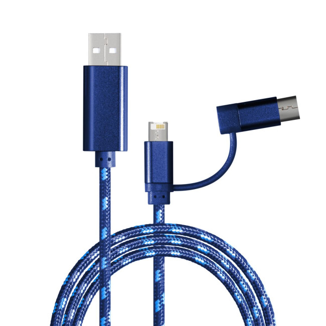 Custom Printed Blue 3-in-1 Charging Cable - Image 1