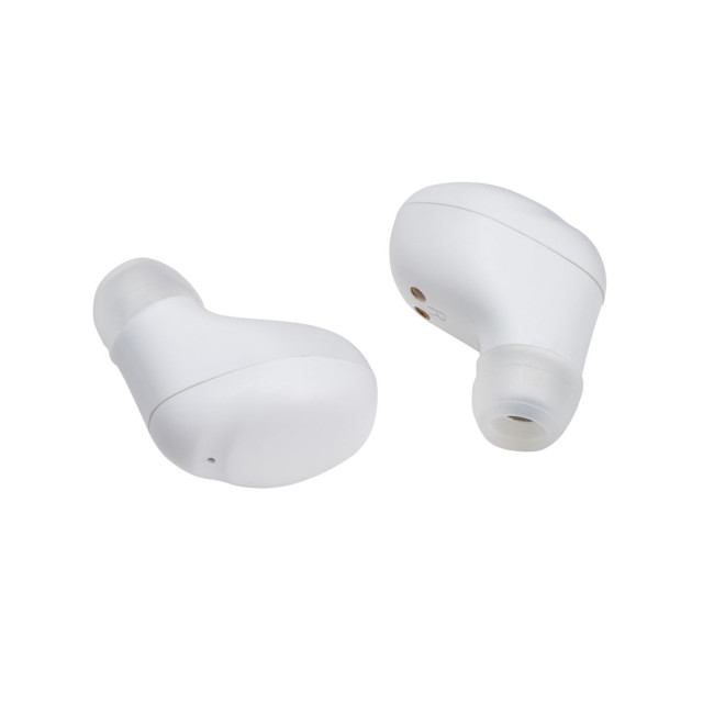 Custom Printed White Wireless Earphones & Charging Case - Image 3