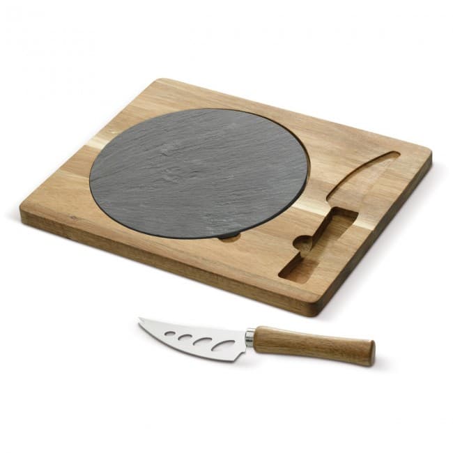 Custom Printed Slate serving plate with wooden board and knife - Image 1