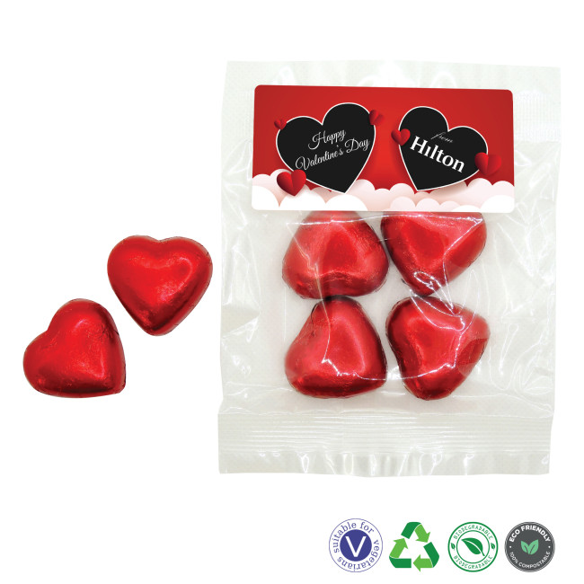 Custom Printed Bag of Chocolate Hearts - Image 1