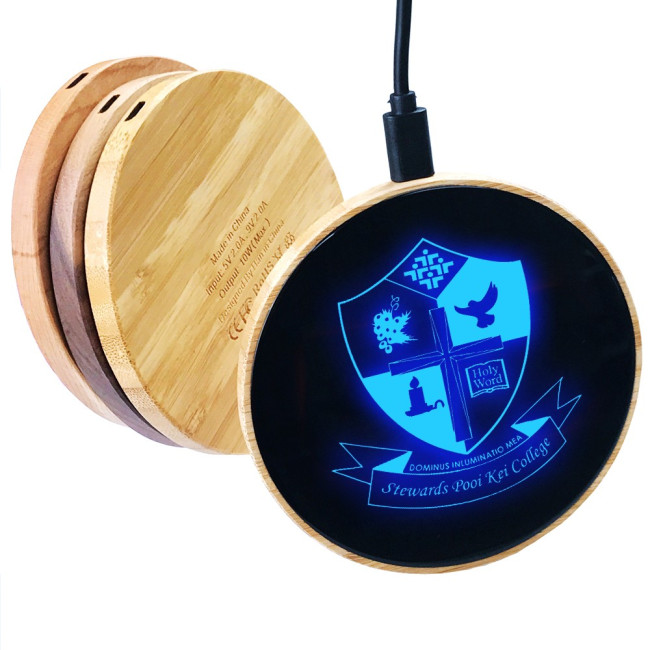 Custom Printed Bamboo Wireless Charging Pad With LED Logo - Image 2