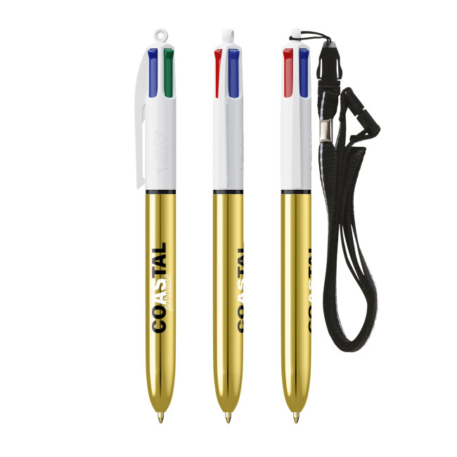 Custom Printed BIC 4 Colours Shine Ballpen + Lanyard Laser Engraving - Image 3