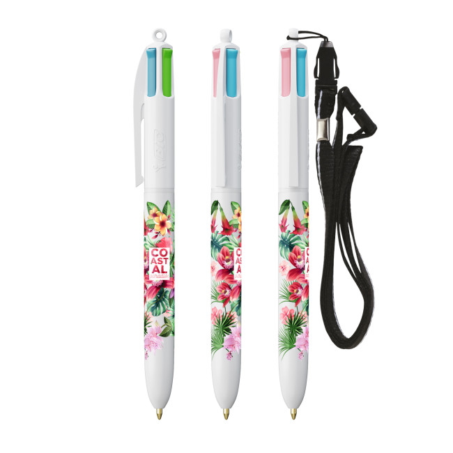 Custom Printed BIC 4 Colours Fashion Ballpen + Lanyard Screen Printing - Image 1