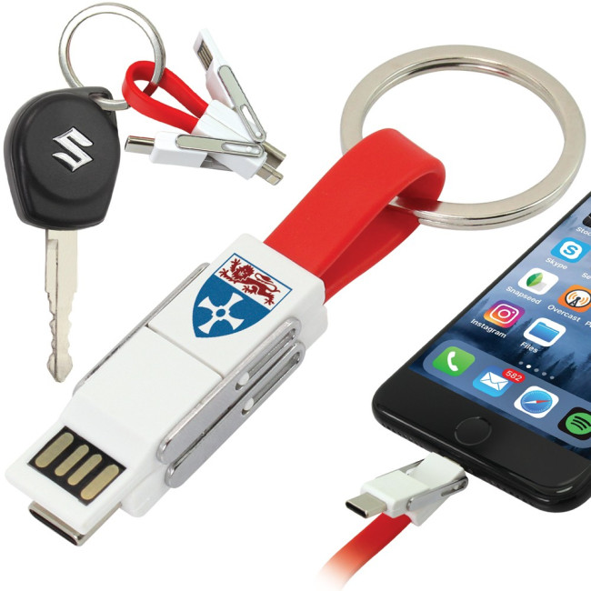 Custom Printed Magnetic Slide USB Cable Keyring 3-in-1