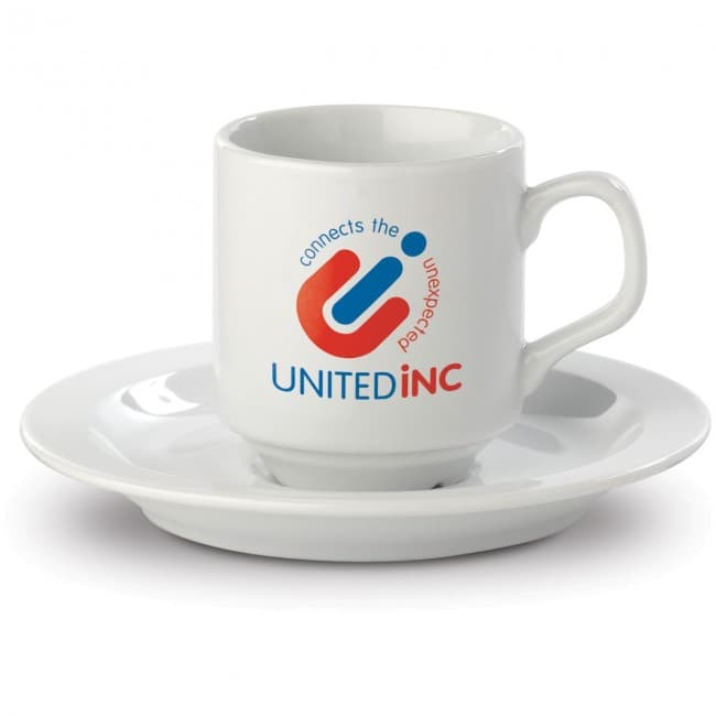 Custom Printed Madrid cup and saucer porcelain 130ml - Image 1