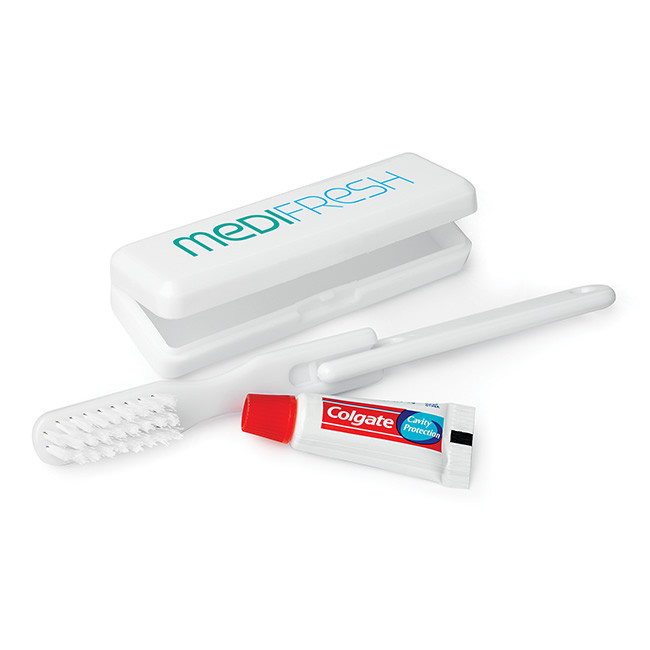 Custom Printed White Travel Toothbrush Set with Colgate Toothpaste