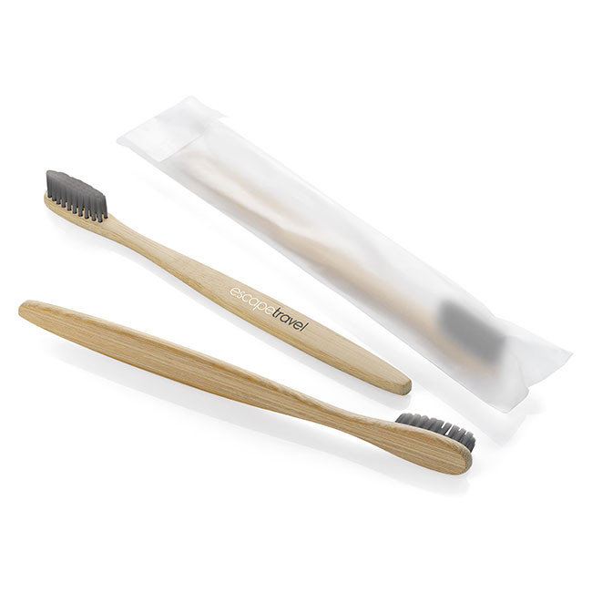 Custom Printed Bamboo Toothbrush with Charcoal Bristles 18cm