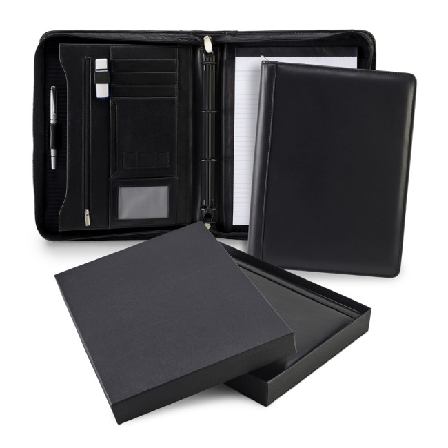 Custom Printed SandRingham Nappa Leather Deluxe A4 Zipped Ring Binder