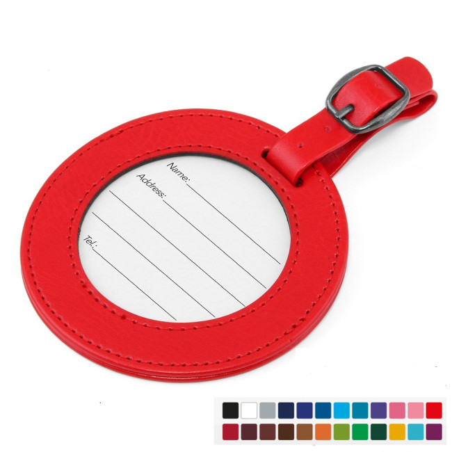 Custom Printed Round Luggage Tag With Window In Belluno Vegan PU - Image 1