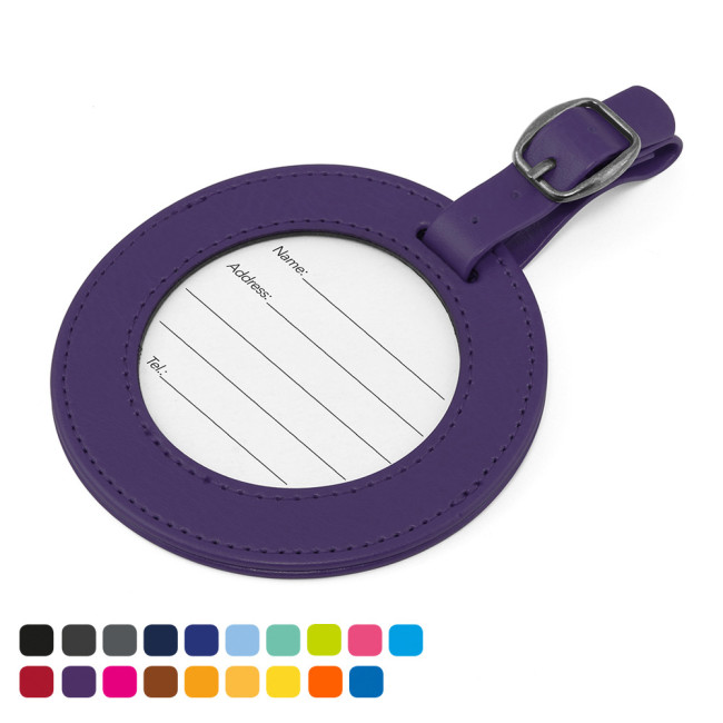 Custom Printed Round Luggage Tag With Clear Window to show details card In Vegan Torino PU - Image 1