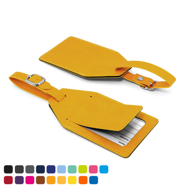 Custom Printed Angled Luggage Tag With security flap In Soft Touch Vegan Torino PU - Image 2