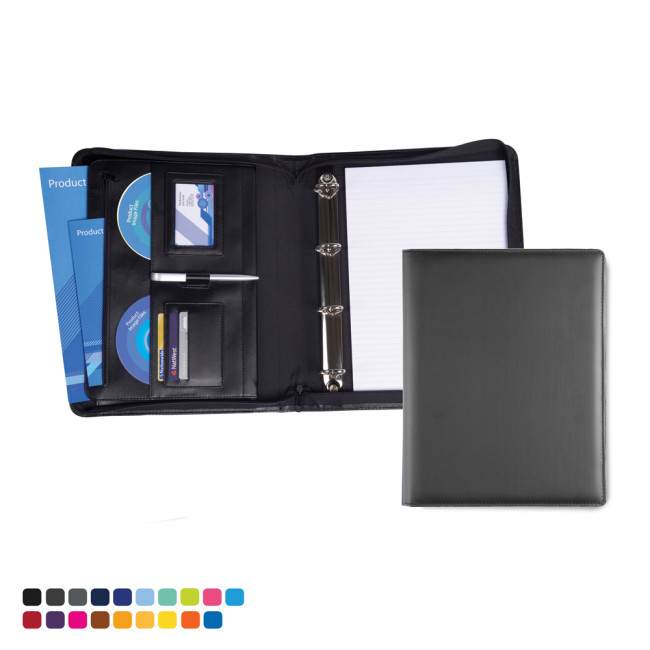 Custom Printed Deluxe Zipped Ring Binder In Soft Touch Vegan Torino PU