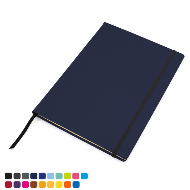 Custom Printed Torino Vegan Soft Touch A4 Casebound Notebook With Elastic Strap - Image 1